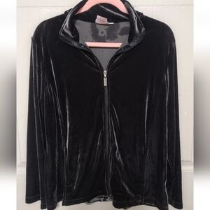 Womens M Hot Cotton Black Velvet Velour Zipper Shirt Jacket